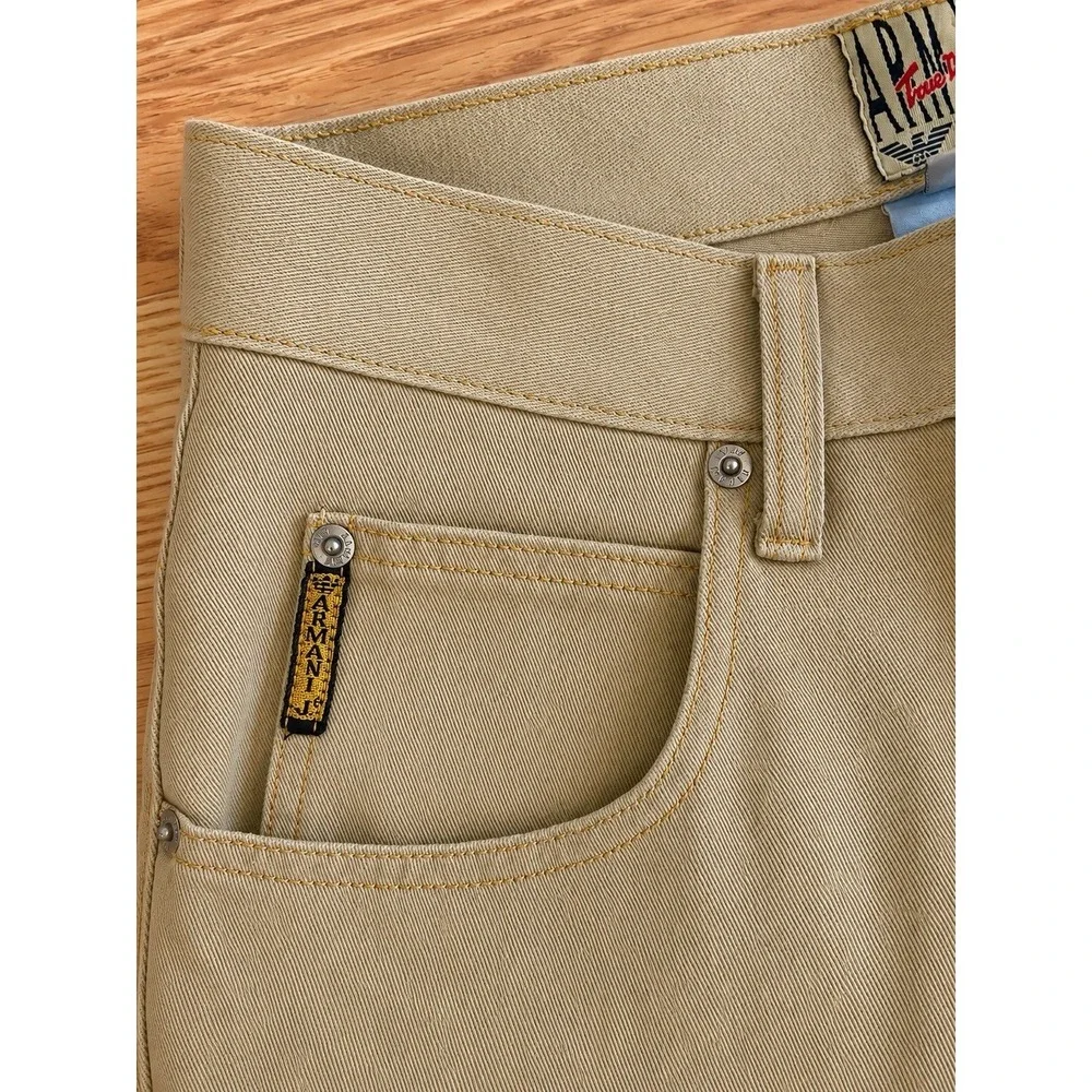 VTG 90s Armani Jeans True Blue Khaki Straight Leg Button Fly Italy 29x31 Baggy